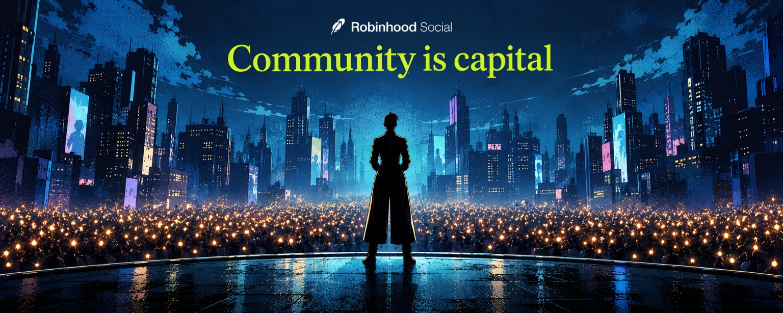 A speaker facing an illuminated cyberpunk city and community